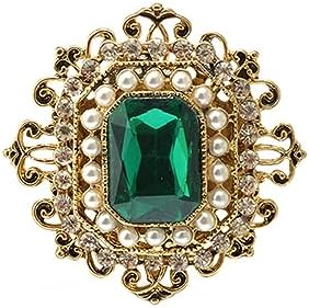 Antique Rhinestone Brooch Pin for Women Girls Gold Tone Vintage Baroque Rectangle Crystal Shell Pearl Boho Victorian Style Brooches Lapel Pins Elegant Wedding Christmas Festival Ornament Jewelry Gift