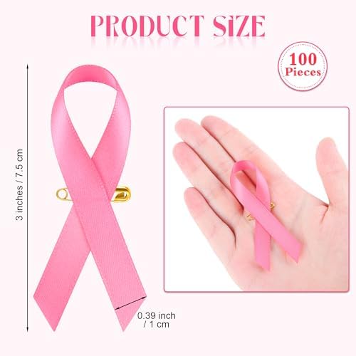 Aodaer Pink Ribbon Pins - 100 Piece Bulk Breast Cancer Awareness Lapel Pins Official Hope Ribbon Brooches For Women Safety Charity Event Survivor Campaign Party Favors
