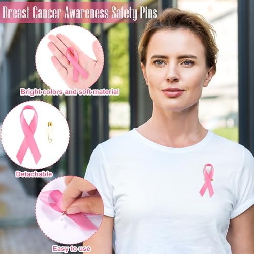 Aodaer Pink Ribbon Pins - 100 Piece Bulk Breast Cancer Awareness Lapel Pins Official Hope Ribbon Brooches For Women Safety Charity Event Survivor Campaign Party Favors