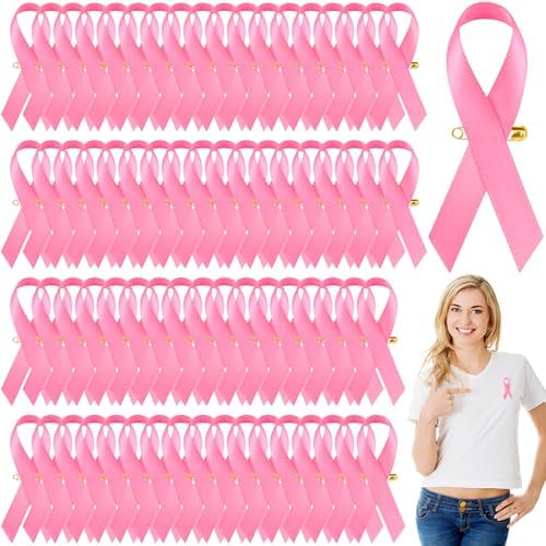 Aodaer Pink Ribbon Pins - 100 Piece Bulk Breast Cancer Awareness Lapel Pins Official Hope Ribbon Brooches for Women Safety Charity Event Survivor Campaign Party Favors