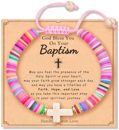 Baptism Gifts Cross Bracelet for Girl First Communion Confirmation Bless Gifts for Teenage Girls Boys Kindergarten Preschool Graduation Christening Gift for Daughter Granddaughter Godchild