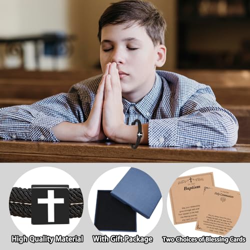 Baptism Gifts For Boys Braided Rope Cross Bracelet For Kids First Communion Gifts Boys Christian Christening Graduation