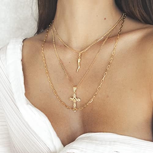 Barzel 18K Gold Plated Flat Marina Chain With Italian Horn Necklace Cornicello - Made In Brazil