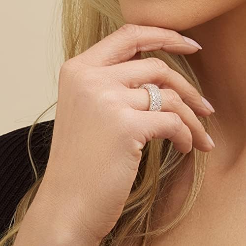 Barzel Women's Wide Eternity Ring Wedding Band - 18k White Or Rose Gold Plated Wide Band Cubic Zirconia Eternity Ring