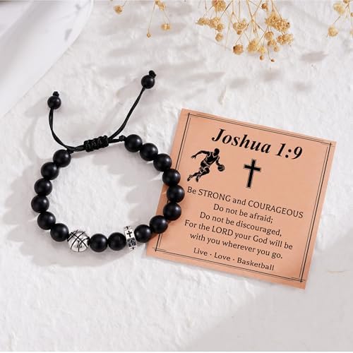 Baseball/Basketball/Football/Soccer Bracelet For Boys Cross Beaded Bracelet Gifts For Son Grandson Players Team Fan Friends Birthday Christmas Gifts For Men Boys