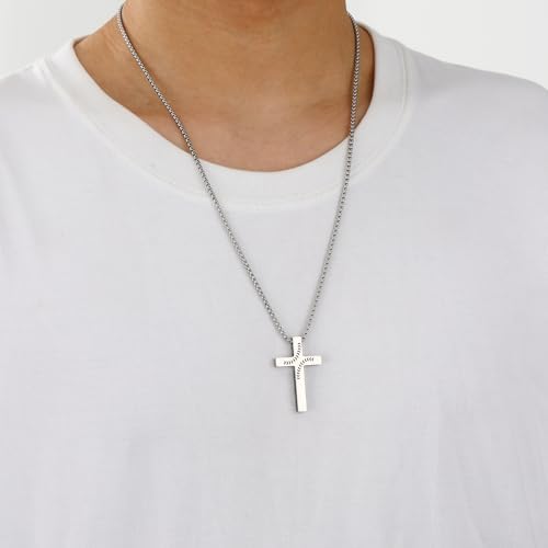 Baseball Bible Verse Cross Necklace For Boys Men Stainless Steel Cross Pendant Chain Graduation Christian Religious Sports Jewelry Gifts For Son Kids Teenage Teen