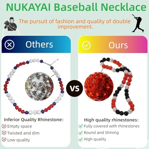 Baseball Necklace Beaded For Men Bling Ice 16in/18in/20in Shiny Baseball Gifts Chain Stuff Rhinestone Inspired Discoball Accessories Drip Necklaces Baseball Gifts For Men Player Team Lovers