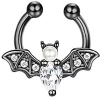 Bat Fake Septum Ring for Women Men CZ Non-Piercing Clip On Septum Rings 8mm Hoop Nose Rings Stainless Steel Body Jewelry