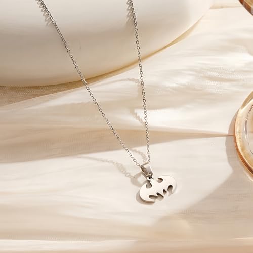 Bat Pendant Necklace Surgical Stainless Steel Hypoallergenic Superhero Necklace For Bat Lovers