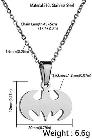 Bat Pendant Necklace Surgical Stainless Steel Hypoallergenic Superhero Necklace For Bat Lovers