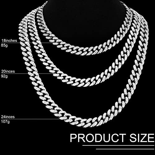 Batiyeer Link Chain Necklace Bracelet Rhinestone Earrings Bling Necklace Bracelet Crystal Big Circle Earring For Women(Silver 18 Inch)