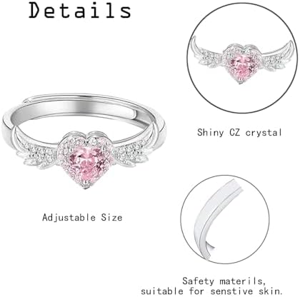 Beautiful Pink Angel Wings Rings Adjustable Opening Size Rings For Women Teenage Girls Adjustable Ring Jewelry Best Birthday Gift Christmas Gifts