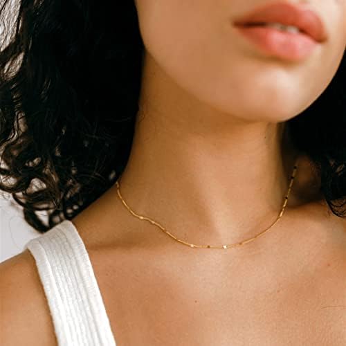 BERISO 14K Gold/Silver Plated Choker Necklace For Women Shining Dots Station Gold Chain Necklace Beads Sparkle Chain Necklace Link Chain Exquisite Jewelry For Women