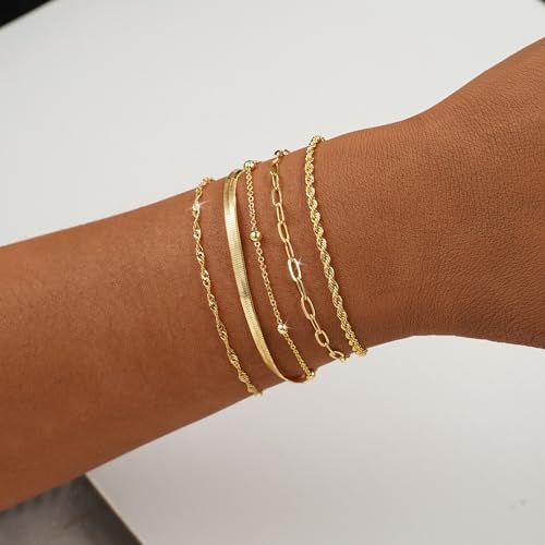 BERISO Gold Bracelets For Women Elegant Adjustable 14K Gold Plated Bracelet For Women Trendy Minimalist Dainty Gold Bracelet For Everyday Wear
