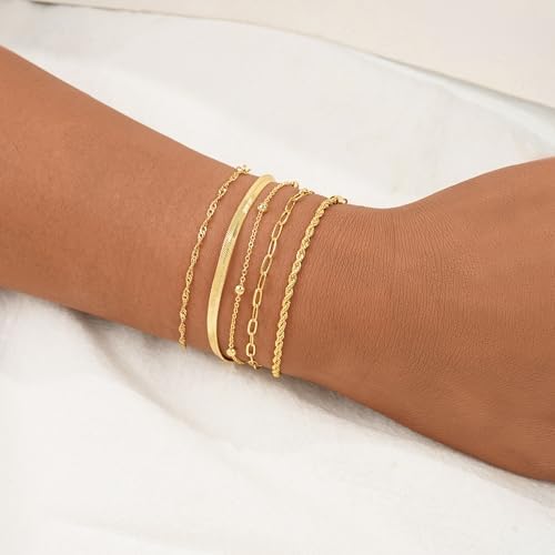 BERISO Gold Bracelets For Women Elegant Adjustable 14K Gold Plated Bracelet For Women Trendy Minimalist Dainty Gold Bracelet For Everyday Wear