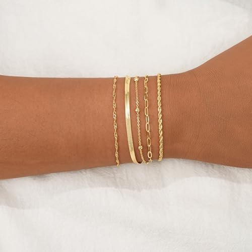BERISO Gold Bracelets For Women Elegant Adjustable 14K Gold Plated Bracelet For Women Trendy Minimalist Dainty Gold Bracelet For Everyday Wear