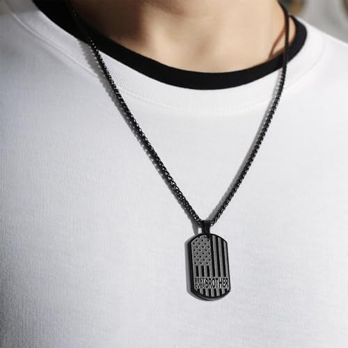 Best Dad Son Brother Grandson Grandpa Boyfriend Husband Ever Necklace Stainless Steel Flag Dog Tags Jewelry Birthday Valentine Christmas