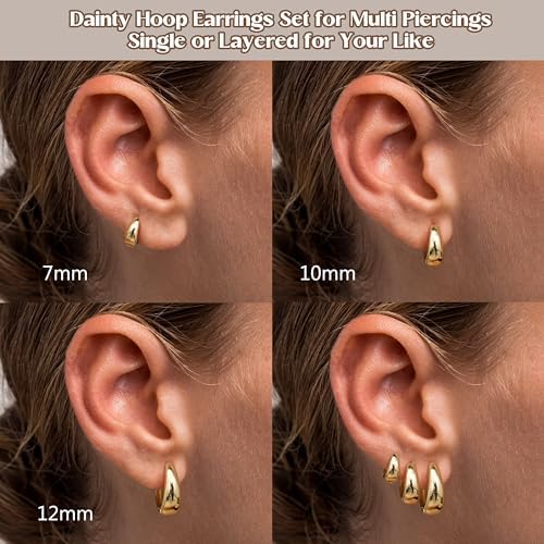 BESTEEL 3Pairs 14K Gold Plated Hoop Earrings Set For Women Chunky Earring Silver Plated Hypoallergenic Small Huggie Hoops Lightweight Tiny Thick Trendy Hoop Earrings Stacks For Multiple Piercing