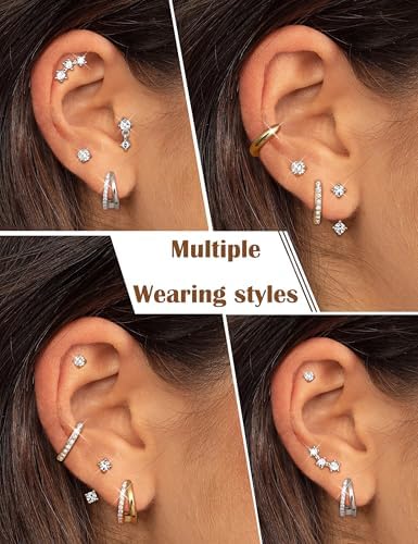 BESTEEL Small Stud Hoop Earrings For Women - 7 Pairs Hypoallergenic 14K Gold Plated Huggie Earring Sets For Multiple Piercing Dainty Earring Stacks Cute Cartilage Jewelry Trendy Gifts