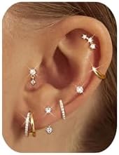 BESTEEL Small Stud Hoop Earrings for Women - 7 Pairs Hypoallergenic 14K Gold Plated Huggie Earring Sets for Multiple Piercing Dainty Earring Stacks Cute Cartilage Jewelry Trendy Gifts