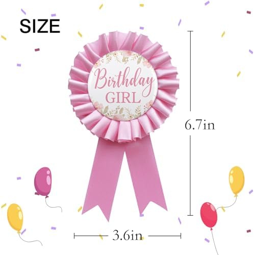 Birthday Girl Tinplate Badge Pin Happy Birthday Pink Leaves Pattern Pink Corsage Button For Women Girl Birthday Award Ribbon Party Decorations