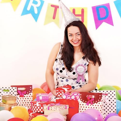 Birthday Girl Tinplate Badge Pin Happy Birthday Pink Leaves Pattern Pink Corsage Button For Women Girl Birthday Award Ribbon Party Decorations