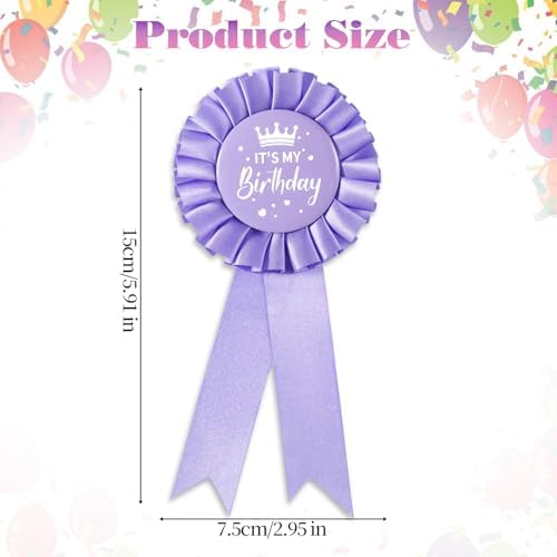Birthday Ribbon Badge Brooch Purple Fabric Birthday Corsage Satin Tinplate Badge Pin For Girls Women Men Party Decorations Gifting Party Favors