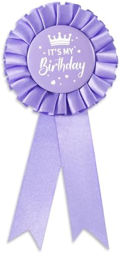 Birthday Ribbon Badge Brooch Purple Fabric Birthday Corsage Satin Tinplate Badge Pin for Girls Women Men Party Decorations Gifting Party Favors