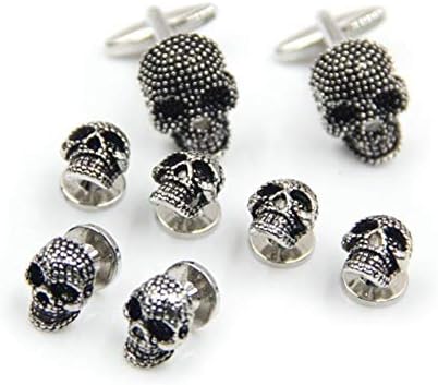 Black Skull Cufflinks and Dress Shirt Studs Set for Tuxedo Party Accessories Gift