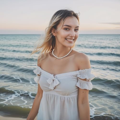 BlueRica Smooth Puka Shell Heishi Necklace