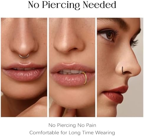 BLZ Fake Nose Rings Fake Septum Fake Nose Ring Fake Nose Hoop Stainless Steel Faux Piercing Nose Rings Fake Septum Rings Fake Lip Ring Fake Helix Earring Non Pierced Jewelry For Women Men