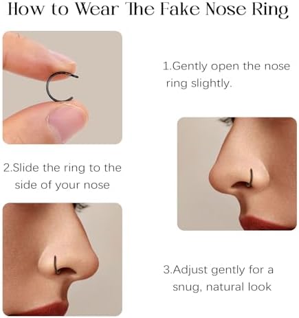 BLZ Fake Nose Rings Fake Septum Fake Nose Ring Fake Nose Hoop Stainless Steel Faux Piercing Nose Rings Fake Septum Rings Fake Lip Ring Fake Helix Earring Non Pierced Jewelry For Women Men