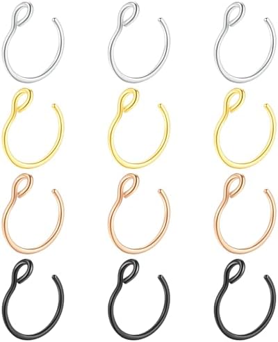 BLZ Fake Nose Rings Fake Septum Fake Nose Ring Fake Nose Hoop Stainless Steel Faux Piercing Nose Rings Fake Septum Rings Fake Lip Ring Fake Helix Earring Non Pierced Jewelry for Women Men