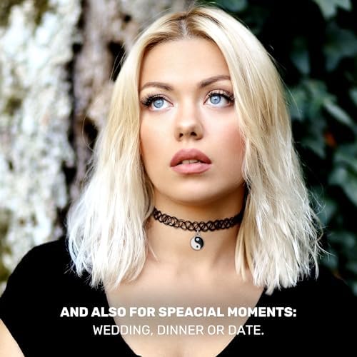 BodyJ4You 2PC Tattoo Choker Necklace - 90s Choker Necklace Women - 2000s Y2K Black Chokers Rainbow Choker - Butterfly Ying Yang Unicorn Rainbow Charms - Stretchy Elastic Necklace