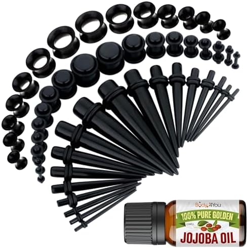 BodyJ4You 54PC Ear Stretching Kit 14G-12mm - Aftercare Jojoba Oil - Acrylic Plugs Gauge Tapers Silicone Tunnels - Lightweight Expanders Men Women