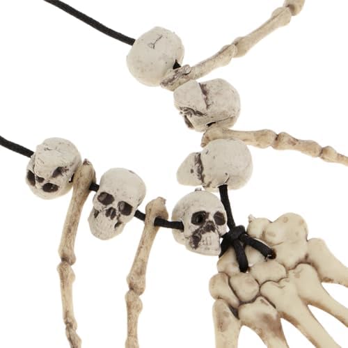 Bone Necklace Halloween Costume Accessory – Skeleton Skull Necklace For Voodoo Witch Doctor Caveman Cosplay & Party Dress Up