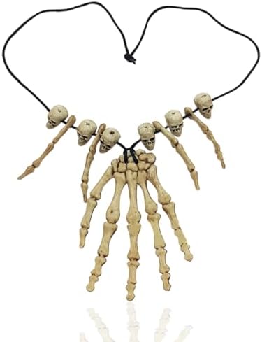 Bone Necklace Halloween Costume Accessory – Skeleton Skull Necklace for Voodoo Witch Doctor Caveman Cosplay & Party Dress Up