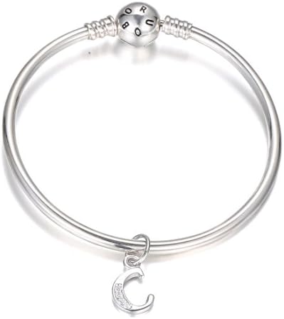 BORUO 925 Sterling Silver Cubic Zirconia A-Z Initial Letters Alphabet Dangling Charms Pendant