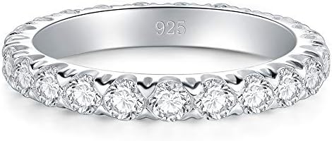 BORUO Sterling Silver Ring - Wedding Bands For Women Eternity Band Cubic Zirconia Simulated Diamond Stackable Band For Oura Ring Gen3/4-1.5mm 3mm Band Size 4-12