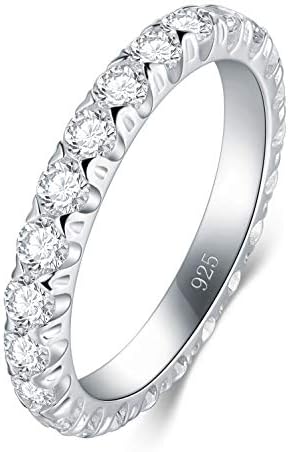 BORUO Sterling Silver Ring - Wedding Bands for Women Eternity Band Cubic Zirconia Simulated Diamond Stackable Band for Oura Ring Gen3/4-1.5mm 3mm Band Size 4-12
