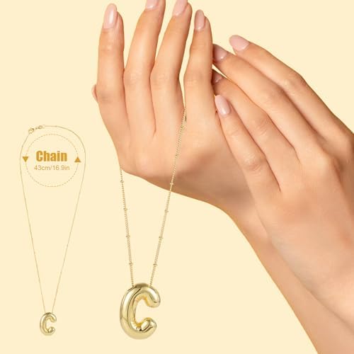BOXOB Necklace 14k Gold Plated Balloon Initial Necklace Personalized Balloon Alphabet Pendant Necklaces Jewelry Gift For Women Girls