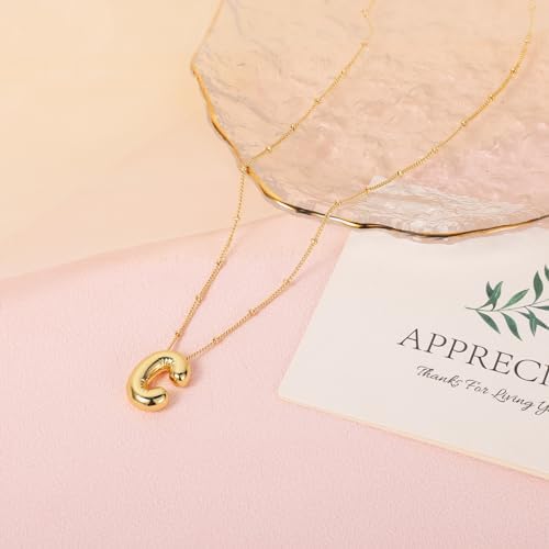 BOXOB Necklace 14k Gold Plated Balloon Initial Necklace Personalized Balloon Alphabet Pendant Necklaces Jewelry Gift For Women Girls