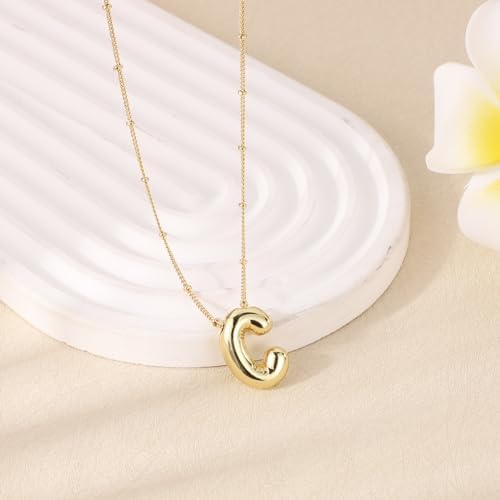 BOXOB Necklace 14k Gold Plated Balloon Initial Necklace Personalized Balloon Alphabet Pendant Necklaces Jewelry Gift For Women Girls