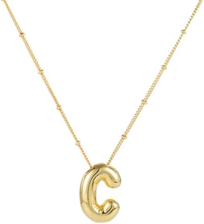 BOXOB Necklace 14k Gold Plated Balloon Initial Necklace Personalized Balloon Alphabet Pendant Necklaces Jewelry Gift for Women Girls