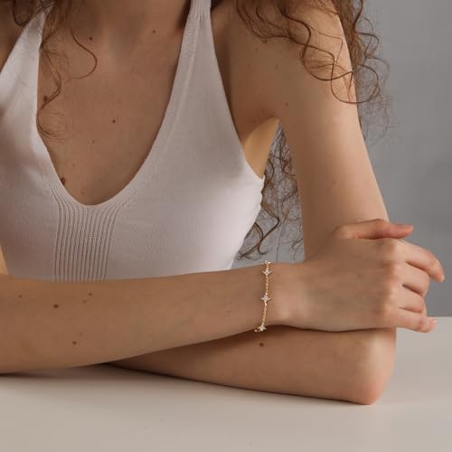 Bracelets For Women 14K Gold Silver Plated Ring Bracelet Hand Chain Dainty Evil Eye Heart Clover Daisy Cubic Zirconia Stackable Link Chain Hypoallergenic Body Jewelry Cute Trendy Gifts