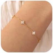 Bracelets for Women 14K Gold Silver Plated Ring Bracelet Hand Chain Dainty Evil Eye Heart Clover Daisy Cubic Zirconia Stackable Link Chain Hypoallergenic Body Jewelry Cute Trendy Gifts