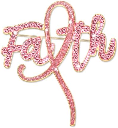 Breast Cancer Awareness Pink Rhinestone Ribbon Pin - Faith Believe Women's Brooch Survivor Lapel Pin for Cancer Month - Merchandise Accessories Decor