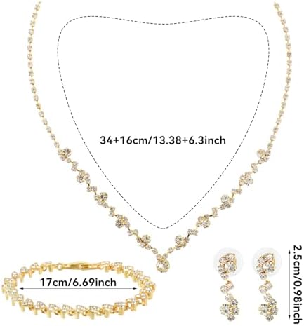 Bridal Wedding Jewelry Set Rhinestone Include Necklace Earrings Bracelet Brides Bridesmaid Prom Costume For Women