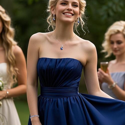 BriLove Jewelry Set For Bride Sparkling Water Drop Cubic Zirconia Crystal Pendant Necklace Leverback Earrings Tennis Bracelet Adjustable Ring Gift For Wedding/Birthday/Mother's Day/Christmas