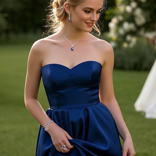 BriLove Jewelry Set For Bride Sparkling Water Drop Cubic Zirconia Crystal Pendant Necklace Leverback Earrings Tennis Bracelet Adjustable Ring Gift For Wedding/Birthday/Mother's Day/Christmas